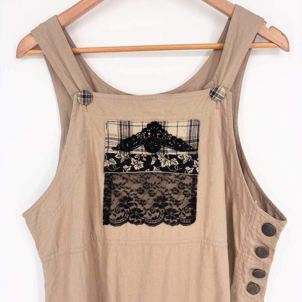 Go West Wearable Art Tan Khaki Overall Dress Size S/M